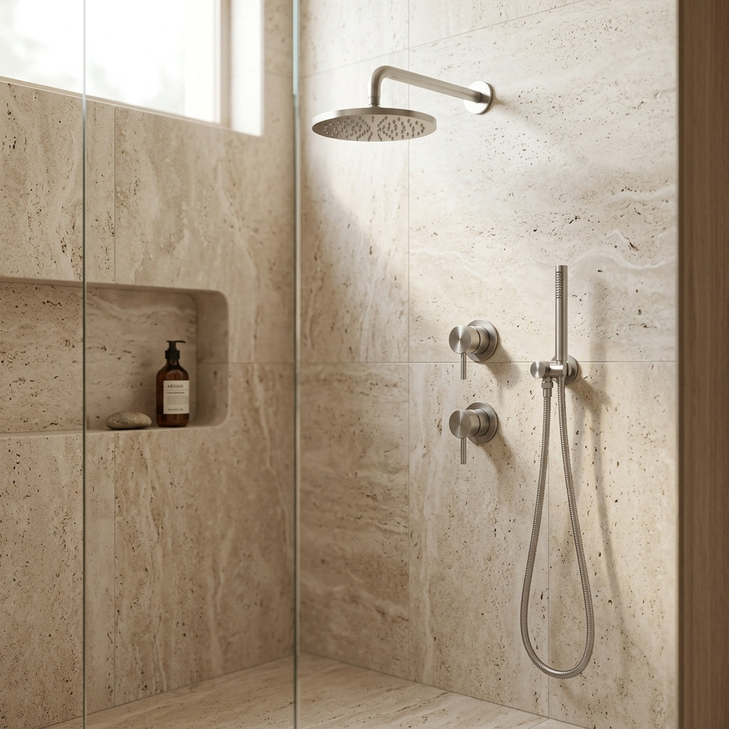 Aquanello Eterna Inbyggt duschset i rostfritt stål med 2 blandare 20 cm regndusch och handdusch ET-S-SET5-1-02